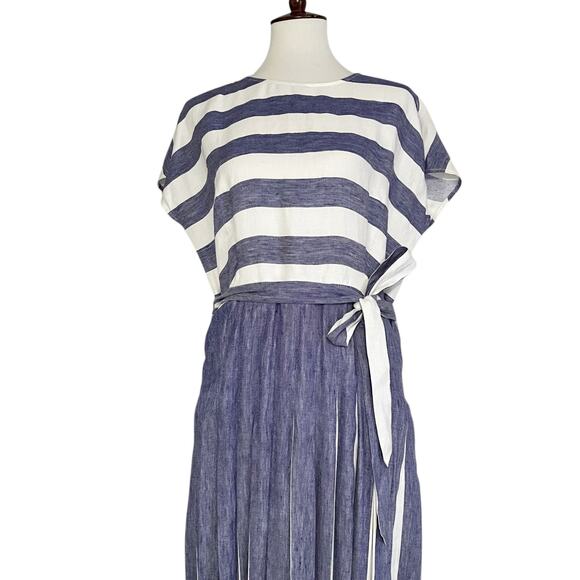 Hobbs London Women's Blue & White Striped Aria Pleated Linen Midi Dress Size‎ 10 - Picture 8 of 11